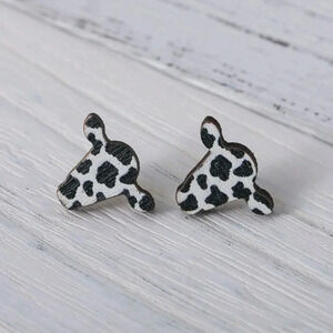 Western Style Drop Earrings Bohemian Cow Head Shape Wooden Hook Earrings